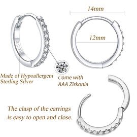 Bewenda Hoop Earrings 925 Silver Small 925 Sterling Silver Hoop Earrings, Unisex Earrings Hoop Earrings for Women Girls, Nickel-Free Hypoallergenic Sleeping Cartilage Huggie Round Ear Lobe Earrings,