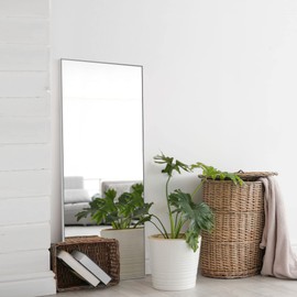 KIAYACI Full Length Floor Mirror with Stand 47"x16" Large Wall Mounted Full Body Mirror Horizontal/Vertical Bedroom Mirror Dressing Mirror Aluminum Alloy Frame Silver