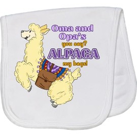 inktastic Cute Jumping Alpaca Oma and Opa's You Say Alpaca My Bags Baby Burp Cloth White 3778d