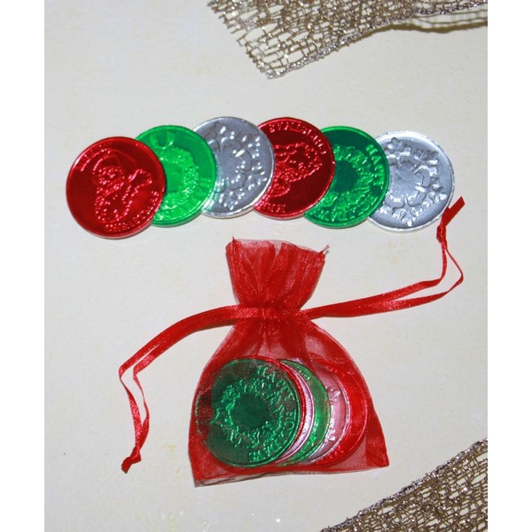 Christmas Chocolate Coins in Organza Bag Small Christmas Gift or Favor
