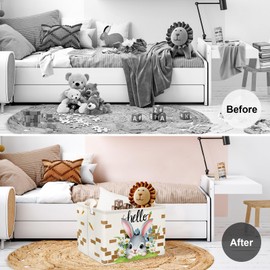 Clastyle Clastyle Easter Rabbit Kid Storage Basket Boy Girl Gift Toy Box Spring Flower Baby Laundry Hamper Collapsible Clothes Organizer Nursery Bin for Bedroom, Carrot, 40 * 30 * 30 cm