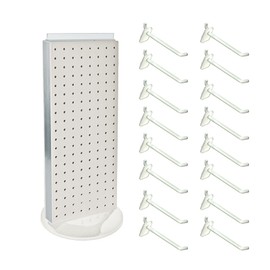 Azar Displays 700508-WHT-4W16 8-Inch W by 20-Inch H Revolving Black Pegboard Counter Display with 16-Pack of 4 inch Locking Hooks, White