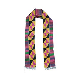 New! African Kente Cloth Print Scarf Stole Pink With White Tassels