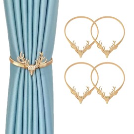 Winlauyet Pack of 4 Curtain Tiebacks Elk Design Tiebacks Curtain Clip Alloy Feather Curtain Holdbacks for Curtains (Golden)