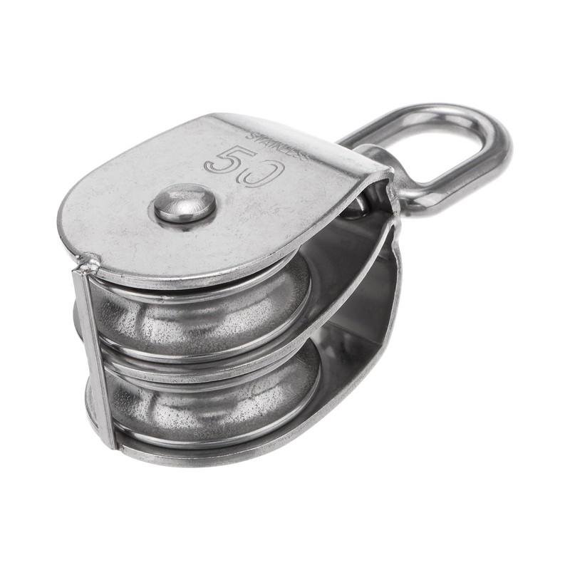 sourcing map M50 Double Pulley Block, Stainless Steel Swivel Rigging