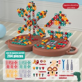 205 Piezas Juguetes Construcción 3D Mosaicos para Niños,Juguetes Montessori Rompecabezas Infantil de Tornillos,Diseño de mosaico STEM creativo para niños,Estimular la imaginación y la creatividad,oso