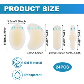 24 Pcs Gel Blister Bandages Pads,Plasters Blister Gel Guard Invisible Protector,Waterproof Bandages Blister Cushion Protector Pad for Heel Foot Toe and Guard Skin(4 * 6P)