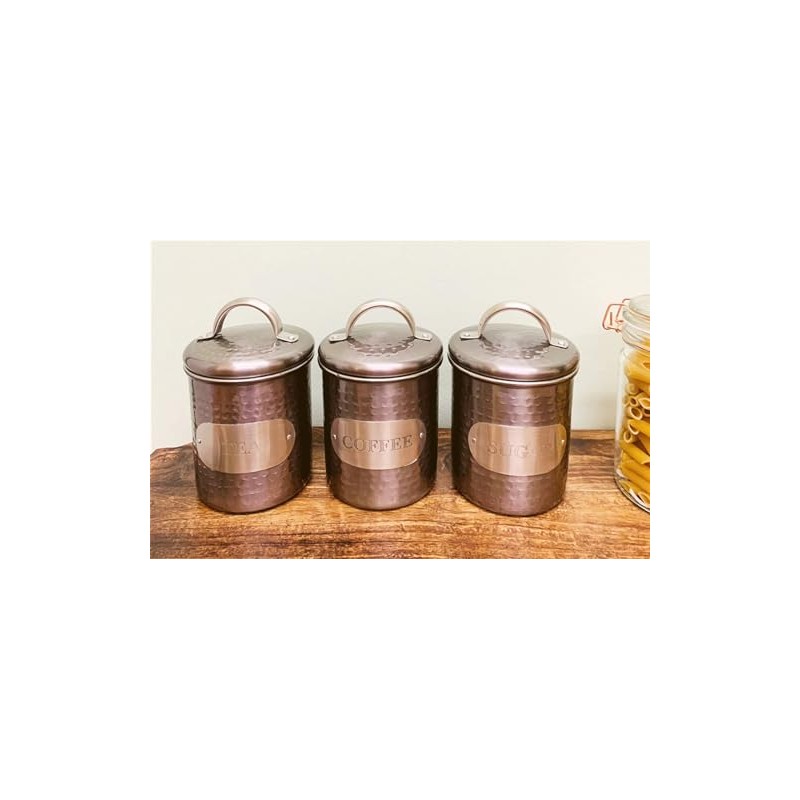 Grey Hammered Metal Tea Coffee Sugar Storage Canister Set