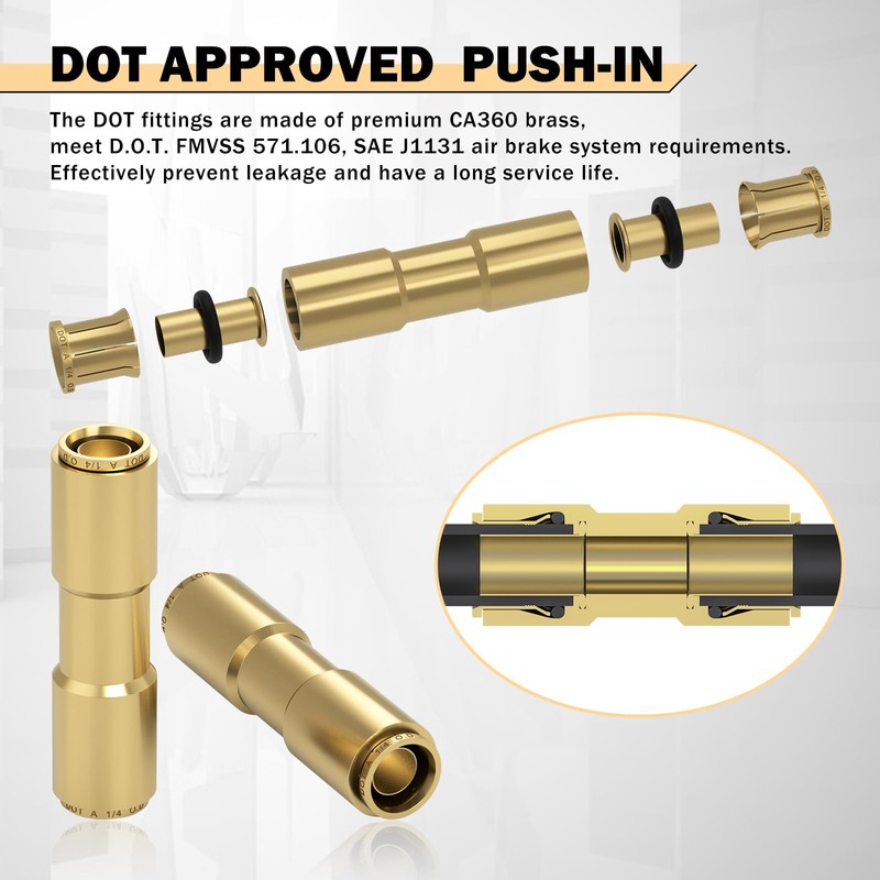 CheeMuii 6 PCS 1/4 Brass DOT Air Line Fitting Straight