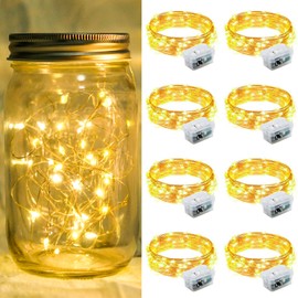 chzk 8 Pack LED Fairy Lights Battery Operated, 7Ft 20LED Mini String Lights Waterproof Twinkle Lights Firefly Starry Moon Lights for Mason Jars Wedding Christmas Party Bedroom Decor