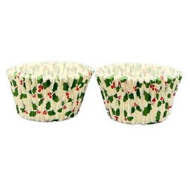 Scrumptious! - Cupcake Cases - Holly on White - 36PC 65GSM 51mm x 38mm Printed Greaseproof Paper Baking Cases - Great for Winter, Festive & Christmas Party Muffins, Cakes and Bakes