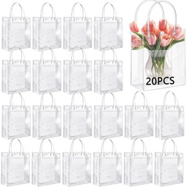 20PCS Bolsas de Regalo de PVC Transparente con Asas, Bolsas de Regalo de Plástico Transparente Reutilizable con Botón, Bolsas de Dulces para Fiesta, Compras, Cumpleaños, Boda, Favores (Medium20)
