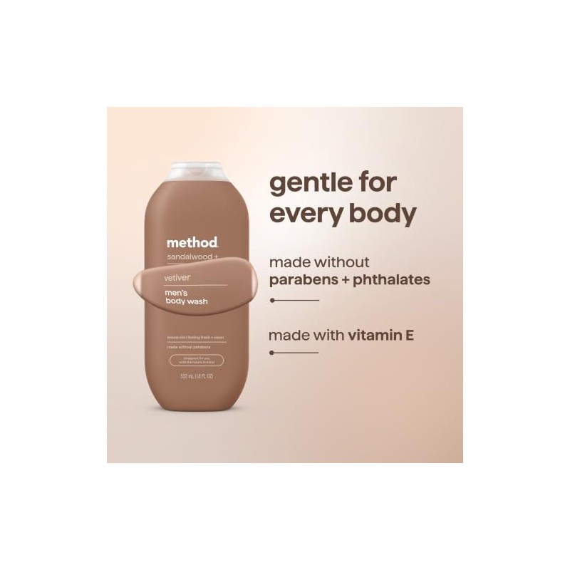 Method Men Body Wash, Sandalwood + Vetiver, Paraben and Phthalate