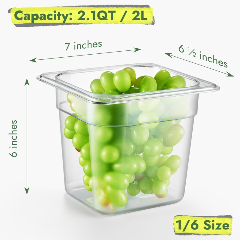 CURTA 6-Pack 1/6 Size 6" Deep NSF Polycarbonate Food Pans