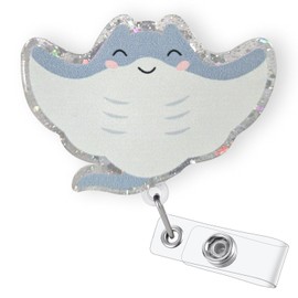 Funny Stingray Badge Reel Retractable for Nurse Nursing RN CNA LPN Medical Worker & Teacher, Cute Ocean Animal Manta Ray Pediatric Nurse ID Badge Holder with Alligator Clip & 24” Durable Nylon Cord
