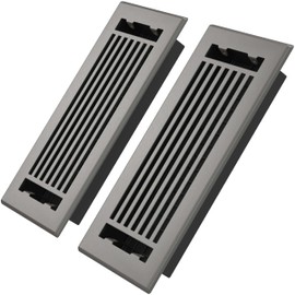 Floor Register 4x10 Vent Cover – 2 Pack – Heavy-Duty Steel, Rustproof & Walkable Grates, Easy Drop-in Install, Adjustable Air Supply Switch - Decorative Straight Line Design, Brushed Nickel