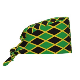 Jamaica Jamaican Flag Prints Working Cap Scrub Cap with Sweatband Adjustable Unisex Women Tie Back Hat Nurse Surgical Caps