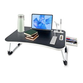 Oversized Portable Laptop Bed Table -Foldable & Durable Wooden Computer Tray with Cup Holder, Drawer, USB, Fan & Light  Ideal for Reading, Writing on Bed, Sofa, Floor Sleek Black Design, Portable Work Station  Modern Portable Table  Sturdy Folding Books:_black