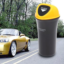 LIOOBO Mini Car Trash Can Bin with Lid Auto Dustbin Organizer Leakproof Vehicle Trash Bin Garbage Can (Yellow)