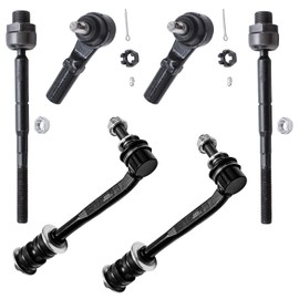 Detroit Axle - Front 6pc Tie Rods Kit for 07-09 Chrysler Aspen, 04-09 Dodge Durango, 4 Inner Outer Tie Rod Ends 2 Sway Bar Links 2004 2005 2006 2007 2008 2009 Replacement