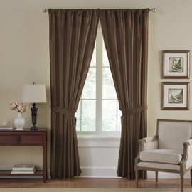 Elrene Home Fashions Versailles Faux-Silk Room-Darkening Curtain Panel, Blackout Curtain with Rod Pocket, 52 Inches by 108 Inches, Chocolate Brown, 1 Panel
