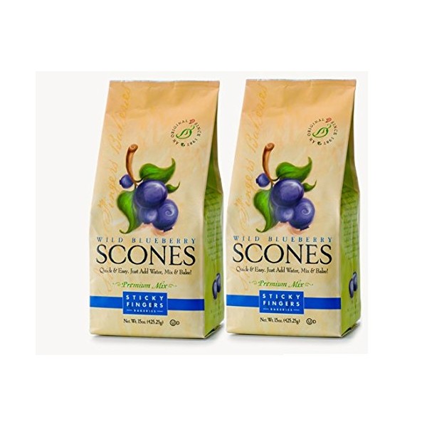 Sticky Fingers Scone Mix (Pack of 2) 15 Ounce Bags – All Natural Scone Baking Mix (Wild Blueberry)