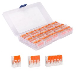 75 Pcs Wire Connector,Gewaha 3 Type （2/3/5 Port ）Lever-Nut Wire Connector Assortment Pack Conductor Compact Splicing Connector Lever Nut Kit for Solid Stranded Flexible Wires