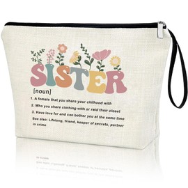 Sister Birthday Gifts -Delicate Gifts for Sister-Makeup Bag Travel Zipper Pouch-New Year Birthday Ideas - Best Friend Bestie from Brother - Friendship Soul Gifts for Girl - Big Sister Sorority Gift