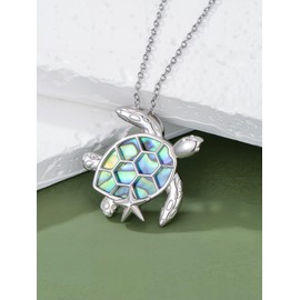 Dorunmo Sea Turtle Necklace for Women 925 Sterling Silver Natural Abalone Shell Sea Turtle Starfish Pendant Jewelry Gifts for Women Mom Birthday Mother Day