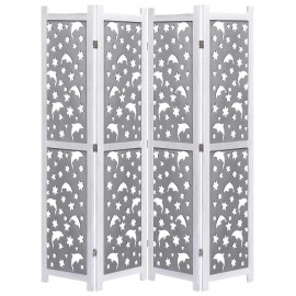 Unbranded 4-Panel Room Divider Gray 55.1"x65" Solid Wood