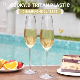 COOKY.D Reusable Tritan-Plastic Champagne Flutes Unbreakable Plastic Dishwasher Safe Glassware Wedding Anniversary Birthday Party Gift-226ML/7.3oz,Set of 2