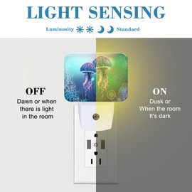 Uiaoiais Glowing Jellyfish in Deep Sea Night Light for Kids Girls Boys, Jellyfish LED Night Light Plug into Wall with Dusk to Dawn Sensor for Room, Hallway, Kitchen, Bathroom, Stairs Decor