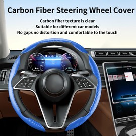 LevChall Carbon Fiber Steering Wheel Cover, 3-Piece Set Anti-Skid Comfortable Grip Segmented Butterfly Design, Easy Snap-On Installation Universal Fit 99% Cars, Blue