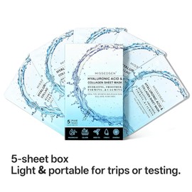Collagen Face Mask with Hyaluronic Acid Vitamin E Oil for Skin Moisturizing Whitening and Anti-Aging Skin Care for All Types Oil Dry Acne Sensitivity 5PCS Size / 히알루론산이 함유된 콜라겐 페이스 마스크 피부 보습 미백 및 노화 방지를 위한 비타민 E 오일 유분 건조 여드름 민감성 모든 타입을 스킨케어 5PCS Size