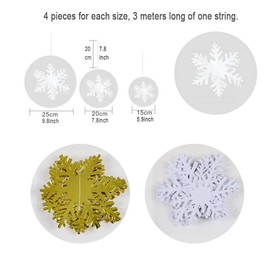 24 Pcs 3D White Hanging Snowflake Decorations Christmas White Hanging Snowflake Ornaments Glittery Snowflakes Garland Banner for Christmas Winter Holiday New Year Home Party Supplies (White)