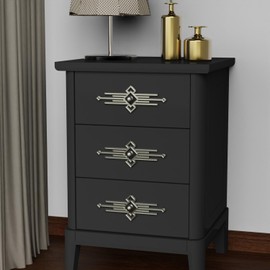 LiveInUrban Art Deco Faux Metal Spray Paint Effect Decorative Knob Overlay, Acrylic Plastic Peel and Stick Handle Ornament for Walls Cabinet Furniture, Silver Diamond Lines, 7.87" X2.99X4PCS