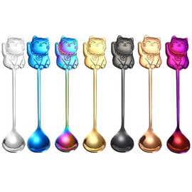 MUUYYI Stainless Steel Coffee Dessert Spoon Cute Cat Shape Teaspoon Long Handle Stirring Spoons Ice Cream Spoons Tableware