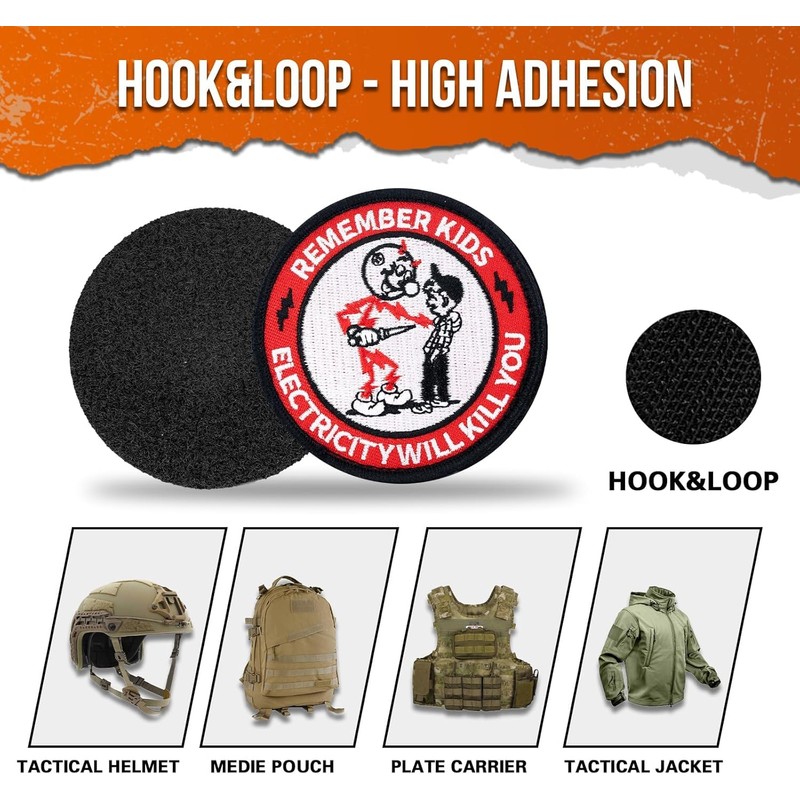 Remember Kids Electricity Will Kill You Patches Velcro Embroidery Velcro