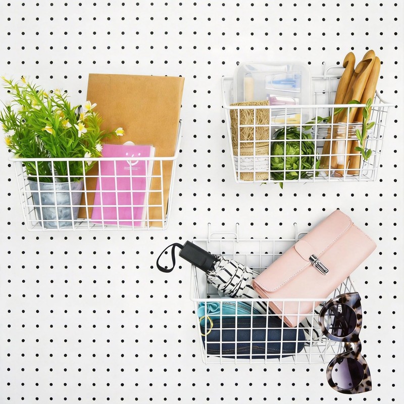 Pegboard Baskets With Hooks, 3 Pack Peg Board Wall Organizer