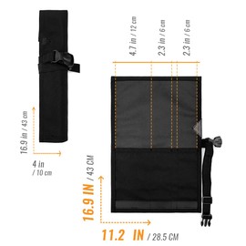 Under NY Sky Knife Roll Case - 3 Slots - Heavy Duty Oxford Canvas Pouch - Leather Reinforced - Portable Bag for Cooking Tools, Utensils, Cutlery Knives, Brushes - Chefs, Kitchen, Travel, Gift - Black
