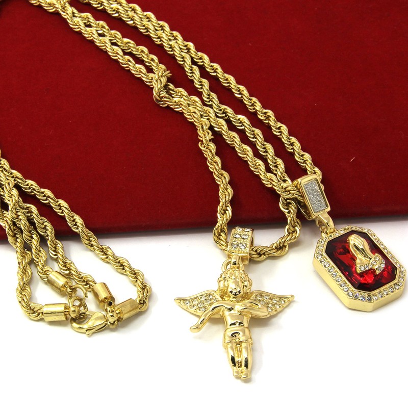 Jewel Town Mens Gold Angel & P Ruby Bundle Set