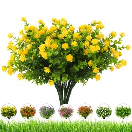 DRT DERUITAI Artificial Flowers Outdoor,8 Bundles UV Resistant Outdoor Fake Flowers,Outside Plastic Faux Flowers Greenery Shrubs Plants for Indoor Outdoor Planter Home Porch Decor(Yellow)
