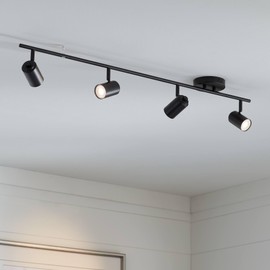 Pro Track Vester 4-Light Heads LED Wall or Ceiling Track Fixture GU10 Dimmable Flexible Directional Black Modern Large Kitchen Bathroom Dining Room House Home Decor Hallway Bedroom 40" Wide Living