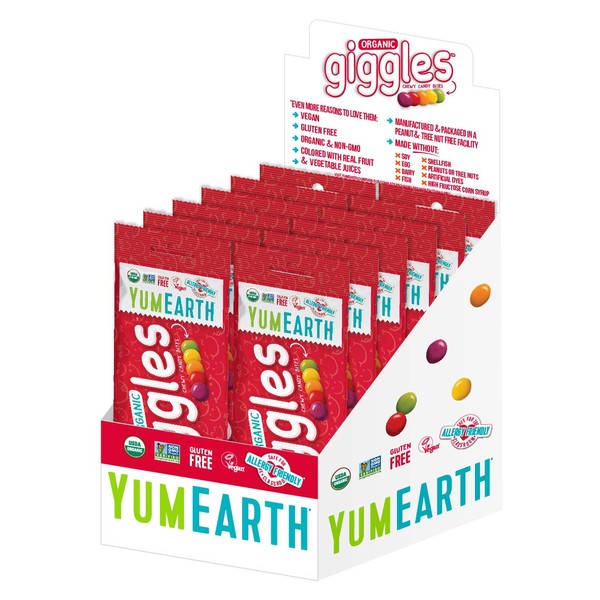 YumEarth Organic Fruit Flavored Giggles Chewy Candy Bites, 2oz (Pack of 12), Allergy Friendly, Gluten Free, Non-GMO, Vegan, No Artificial Flavors or Dyes