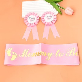 Mom Mommy to Be Sash for Baby Shower Boy Blue Mama Daddy to be Buttons Pins Pregnancy Announcement Ornament Decors Baby Gender Reveals Party Accessories Congrats on New Mom and Dad Parent to be Gift