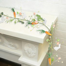 DR.DUDU Guirnalda de Pascua de 4 pies, guirnalda de zanahoria y conejito para manto, guirnalda artificial de primavera con huevos pastel de Pascua para interiores, hogar, chimenea, mesa, centro de