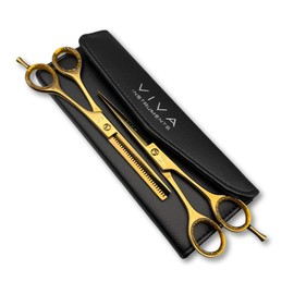 Professional 6.5 Inch Hair Scissors & Thinning Shears Texturing Set Premium Stainless Steel for Precision Cutting Sharp Blades for Effortless Styling Salon Quality Cuts Hairdressing Tools (Gold)