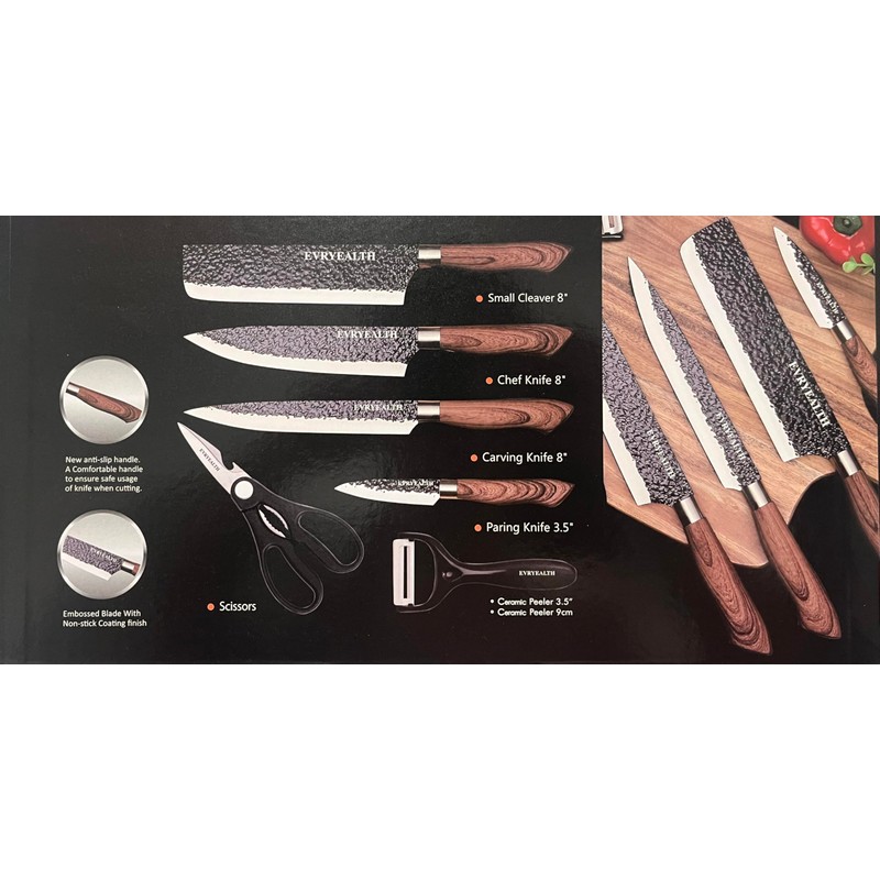 6 PCS Kitchen Knife Set and sharpener without Block, High