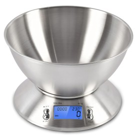 Retoo Kitchen Scales with Removable Bowl 1.8 L and LCD Display, Weighing Range up to 5 kg, Precision up to 1 g, Electronic Cooking Scales Made of Stainless Steel, Scales with Many Units of Measure and