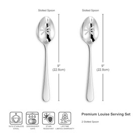KEAWELL Premium Louise 9" Serving Spoon Set – 18/10 Stainless Steel - Uniting Elegance and Durability - Exquisite Serving Utensils for Parties (Slotted Spoon)